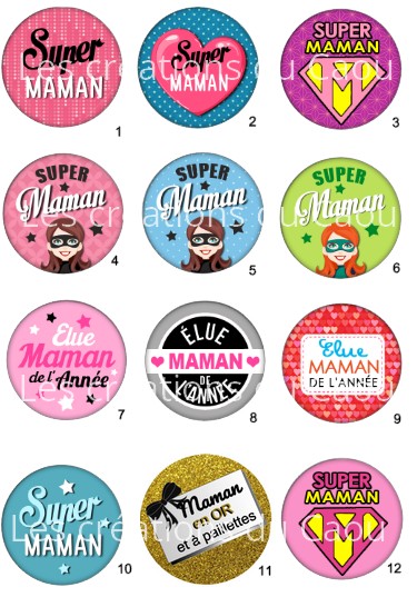 Images pour petits cadeaux maman : magnet, badge, miroir, porte-clés, marque-page.