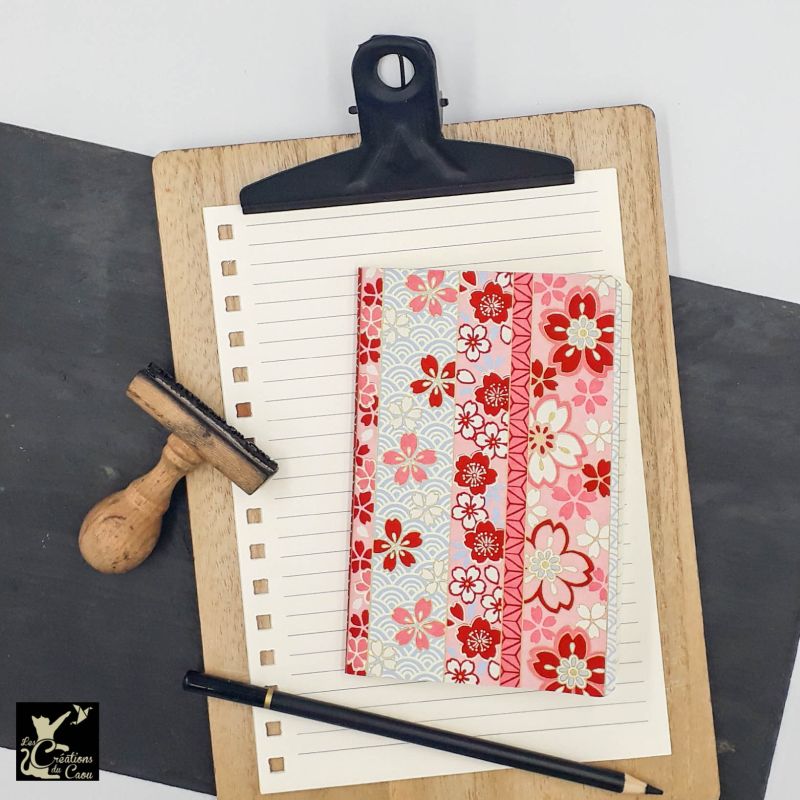 carnet A6 japonais sakura vague rose rouge ciel