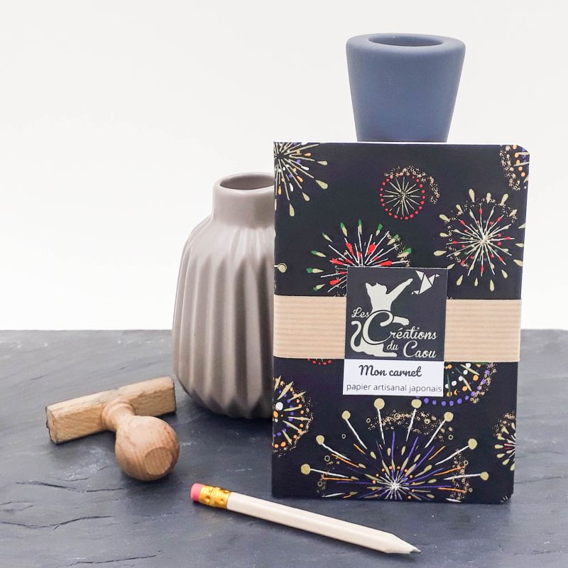 Carnet A6 - Noir aux motifs de feux d'artifice