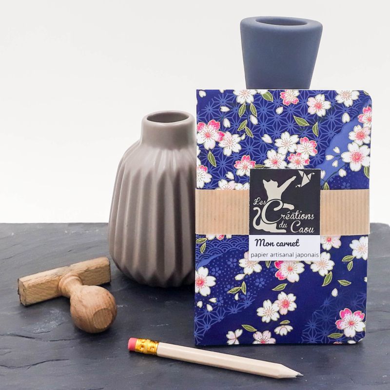 carnet A6 japonais sakura fleur cerisier bleu marine