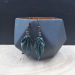 Boucles d'oreilles en origami - Palmes - Prunier - Bleu pétrole et or