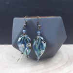 Boucles d'oreilles en origami - Palmes - Prunier - bleu foncé