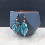 Boucles d'oreilles en origami - Palmes - Bleu et orange